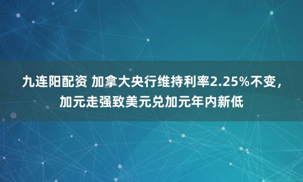 九连阳配资 加拿大央行维持利率2.25%不变，加元走强致美元兑加元年内新低